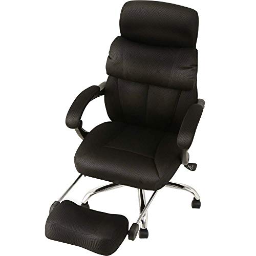 アイリスプラザ オフィスチェア ハイバック 無段階リクライニング 170度 メッシュ フットレスト 肉厚クッション 腰サポートバー 無段階昇降 H-8800F ブラック